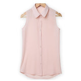 NSZ   Women Sleeveless Turn-down Chiffon Blouse