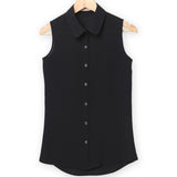 NSZ   Women Sleeveless Turn-down Chiffon Blouse