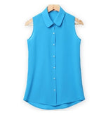NSZ   Women Sleeveless Turn-down Chiffon Blouse