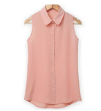 NSZ   Women Sleeveless Turn-down Chiffon Blouse