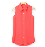 NSZ   Women Sleeveless Turn-down Chiffon Blouse