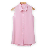 NSZ   Women Sleeveless Turn-down Chiffon Blouse