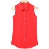 NSZ   Women Sleeveless Turn-down Chiffon Blouse