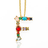 Gold Color Initial Multicolor CZ Necklace Personalized Letter Necklace