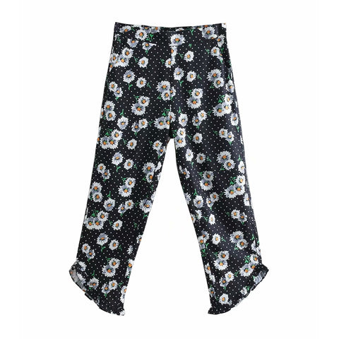 Women Casual 2019 Summer Calf-Length Pants Printed Chiffon Fashion