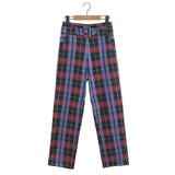 Women Casual Plaid Straight Pants 2019