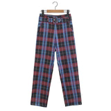 Women Casual Plaid Straight Pants 2019