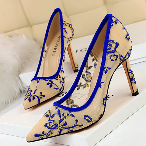New High Heel Shoes Elegant Embroidery Women Pumps Fashion Women Shoes