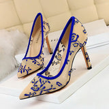 New High Heel Shoes Elegant Embroidery Women Pumps Fashion Women Shoes