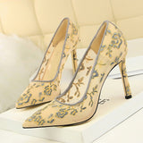 New High Heel Shoes Elegant Embroidery Women Pumps Fashion Women Shoes