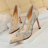 New High Heel Shoes Elegant Embroidery Women Pumps Fashion Women Shoes
