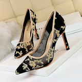 New High Heel Shoes Elegant Embroidery Women Pumps Fashion Women Shoes