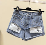 2019 Spring and Summer  New Fashion Baitao, tall waist, hairy fringed Jeans Shorts