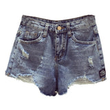 High waist hole denim shorts